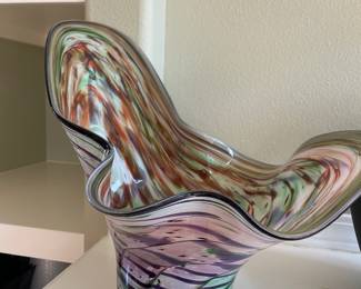 Uptown Glassworks Multicolored Ruffled Vase - Signed by Charles Divelli