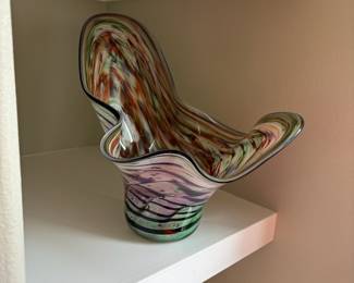 Uptown Glassworks Multicolored Ruffled Vase - Signed by Charles Divelli