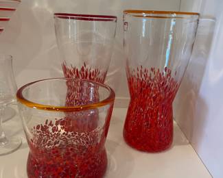 Red Confetti Hand Blown Glasses