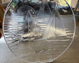 Pilgrim Art Glass Sailboat Plate
