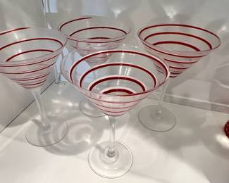 Set of 4 Red & White Striped Martini Glasses 