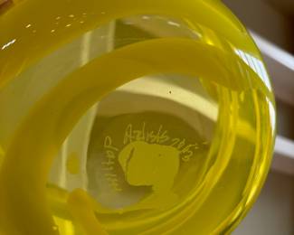 2003 Hilltop Artists Yellow Blown Glass Vase