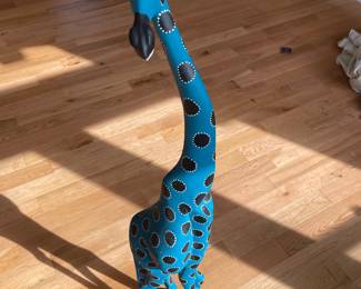 Blue/Black Painted Giraffe Wood Sculpture