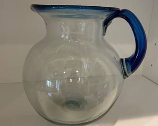 Blown Glass Clear and Blue Jug