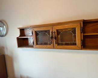 Stained glass and oak shelf 