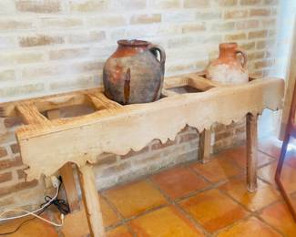 Antique & unique Mediterranean 4 pot table,            olives jars  sold separately 