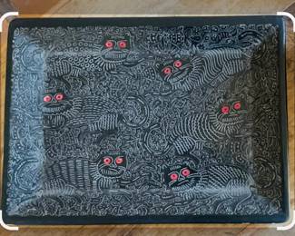 Gatos Negro / Ojos Rojos hand craved amazing tray