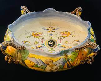 Hand painted Italian Pottery with snake handles