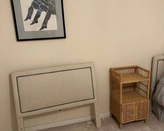 Twin Headboard, Wicker Side Table, Picture