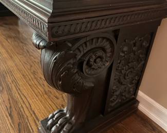 Large Antique 3 Door Cabinet w/ Hand Carved Details and Enormous Paw Feet