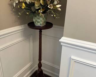 Mahogany Candle Stand / Plant Stand, Artificial Flowers