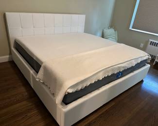 King White Eco Leather Bed w/ Dreamy Mattress