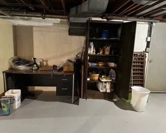 Desk, Metal Cabinet