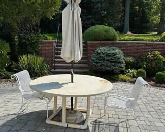 Patio Table, Pair of Chairs, Umbrella