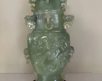Chinese Green Jade Covered Urn / Vase