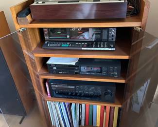 Electronics: Denon Turn Table, Aiwa Double Cassette Deck, Denon CD Player, Yamaha Receiver, Pair of Boston Acoustics Speakers, Records