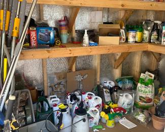 Large selection of chemicals for grass, flowers, shrubs, bugs etc