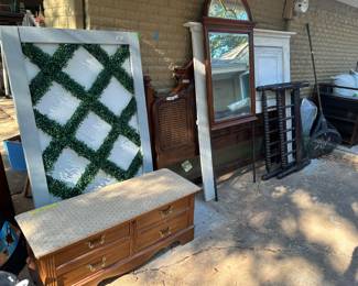 2 King Headboards, Oak Hope Chest, Full size headboard, mirror, and Antique Twin headboard and footboard