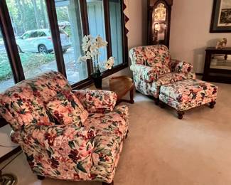Set of (2) Floral Chairs One Ottoman 