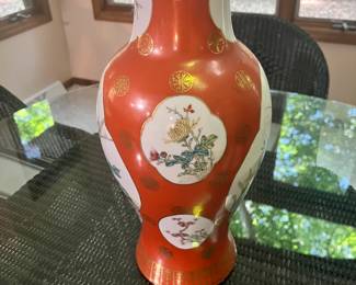 Late Qing Republic Large Vase Orange and White with Birds and Flowers 