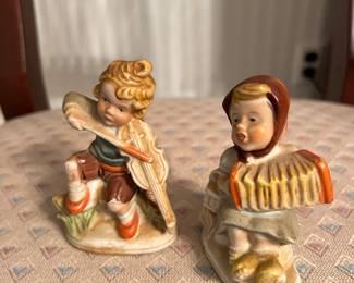 Vintage Girl Playing Accordion and Boy Playing Violin Occupied China Figurines 