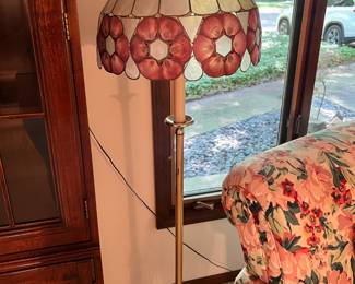 MCM Pink and Cream Tiffany Style Floor Lamp 