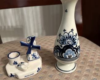 Delft Blue Windmill and Mini Vase 