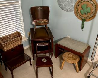 Antique children’s rocking chairs & library steps