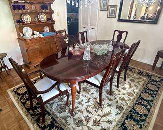 Lovely dining room set, wool area rug & Waterford crystal