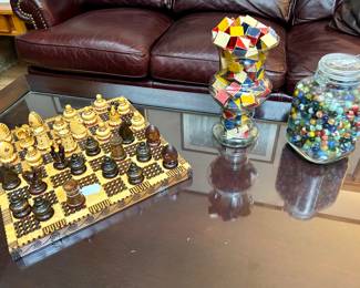 Collection of chess sets & vintage marbles 