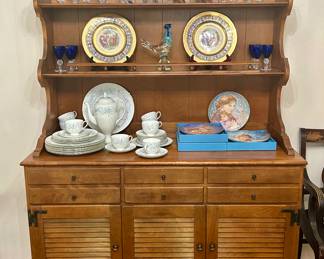 Hutch with Wedgwood, Morgantown Cobalt Glasses & Murano Glass
