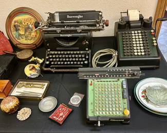 Antique Burroughs typewriter, adding machines & other collectibles 