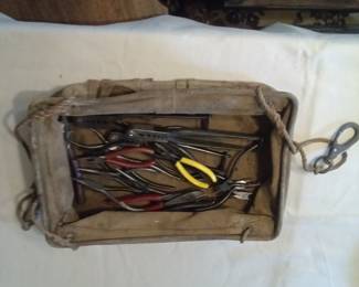 Vintage Klein tools and satchel