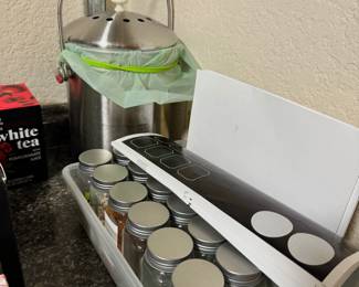 Spice jars, compost bin