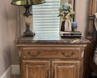 Lexington Camden Hall (pecan finish), marble tops, nightstands (x2)