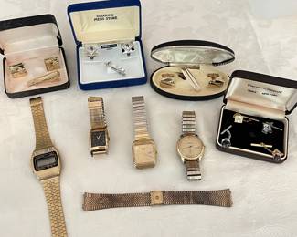 Men watches and cufflinks/tie clip sets