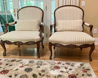 Broyhill French Provincial style armchairs, floral rug