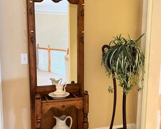 Hall tree and gooseneck plant stand