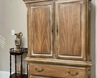 Lexington Camden Hall armoire, top doors open to 3 shelves.