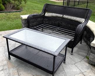       Patio love seat and coffee table (cushion included but not shown)