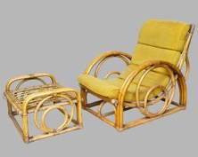 Fantastic Vintage Bamboo and Rattan Lounge Chair and Ottoman MCM Mid Century Modern Art Deco
