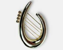 Modernist Sterling Silver & 14k Yellow Gold Harp Pin.