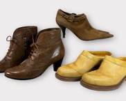 NINE WEST Lt. Brown Suede Heeled Booties, Sz 8M. UNBRANDED Genuine Leather Lemon WEstern Mules, Sz 8 M. UNBRANDED Genuine Leather Brown Soft Leather Heeled Boots, Sz 40