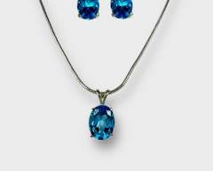 Fine Sterling Silver Blue Topaz Necklace & Post Earring Set.