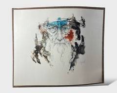 Richard Shepard ORIGINAL Portrait of a Man Acrylic and Pencil Illustration Matted and Unframed
