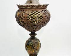 Heavy Antique Victorian Bradley & Hubbard Reticulated Brass Table Lamp