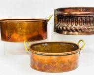 3 Antique Oval Copper handled Bakeware Casserol