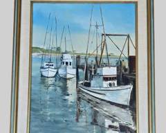 Cristina Kabbin Signed Oil on Canvas Boatyard Dockyard Painting Framed