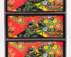 Vintage Japanese 3 Drawer Dresser Floral Paper Jewelry Box