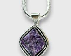 Signed Navajo Sterling Silver Charoite Necklace. 76.6 Grams